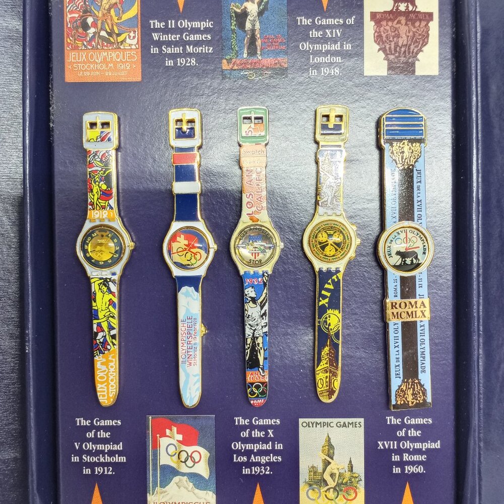 LIMITED EDITION Swatch Olympic Games 1996 Collection 9 Lapel Pin Set NEW+SEALED - Picture 2 of 9
